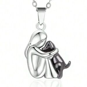 Silver Embracing Dog Necklace